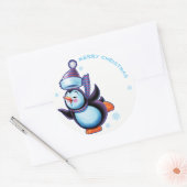 Schaatspinguïn kerstlabel sticker (Envelop)