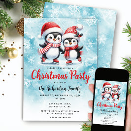 Schaatspinguïns Blauw Feestelijk Kerstfeest Kaart