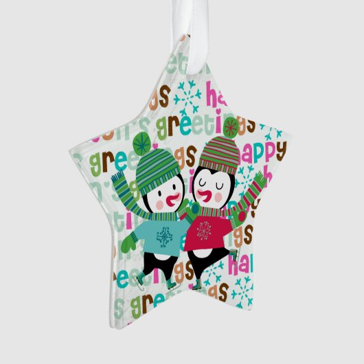 Schaatspinguïns Custom Vakantie Acryl Ornament (voorkant)