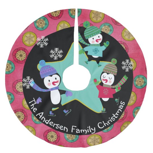 Schaatspinguïns Gepersonaliseerde vakantieboomrok  Kerstboom Rok (Voorkant)