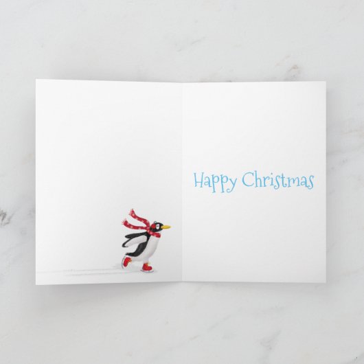 Schaatspinguïns Kerstkaart Kaart (Binnen)