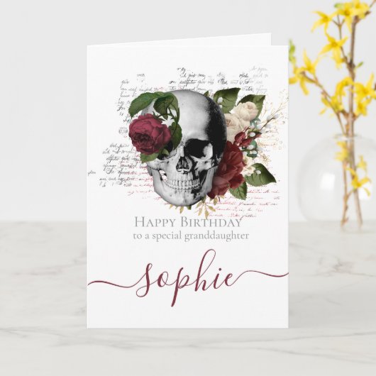 Schaatsplank Rode Schedel Verjaardagskaart kleind Kaart (Gele Bloem)