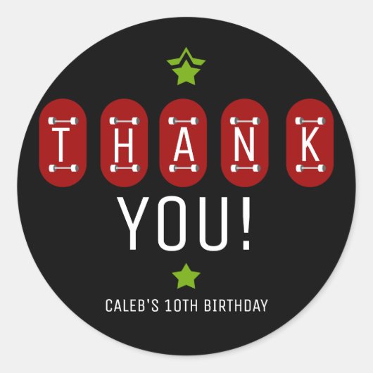 Schaatsplank Skateboard Verjaardagsfeest Favor Ronde Sticker (Voorkant)