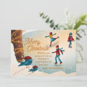 Schaatsscène met kerstboodschap op maat feestdagenkaart (Staand voorkant)
