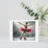 Schaatsster in het rood, briefkaart (Staand voorkant)