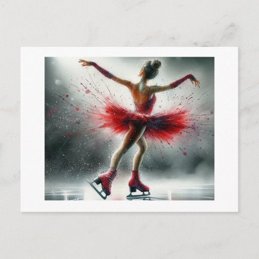 Schaatsster in het rood, briefkaart (Voorkant)
