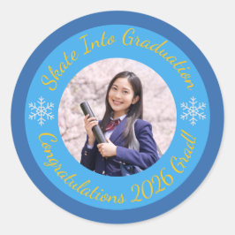 Schaatsthema Winter Afstudeerfeest met Foto Ronde Sticker