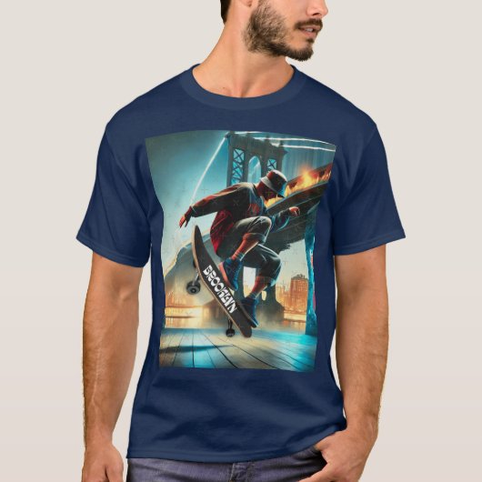 Schaatstrucs onder de Brooklyn Bridge NYC-straat T-shirt (Voorkant)