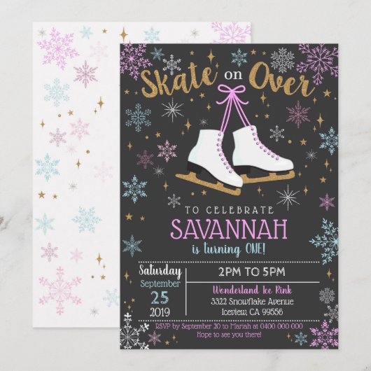 Schaatsuitnodiging Schaatsen Party Girl Kaart (Voorkant / Achterkant)