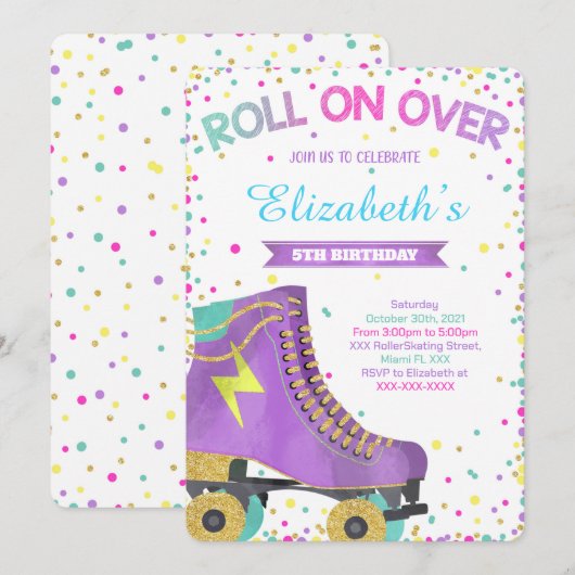 Schaatsuitnodiging, Verjaardagsuitnodiging Kaart (Voorkant / Achterkant)