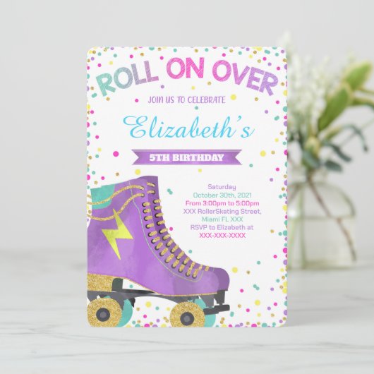 Schaatsuitnodiging, Verjaardagsuitnodiging Kaart (Staand voorkant)