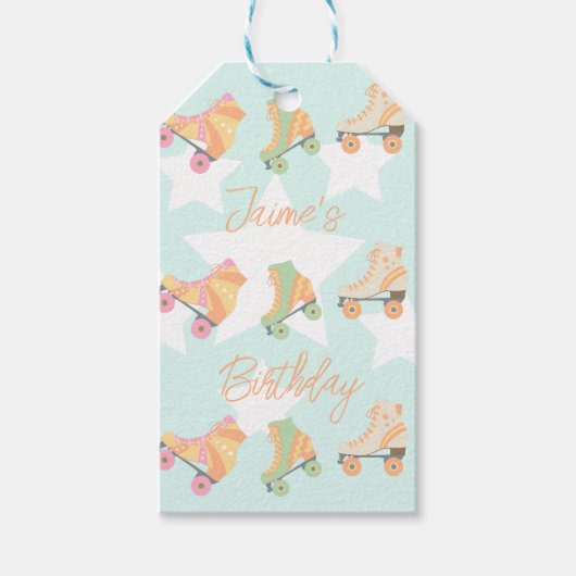 Schaatsverjaardag Pastel Sterren Cadeaulabel (Voorkant)