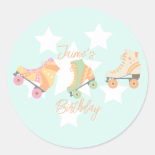 Schaatsverjaardag Pastel Sterren Ronde Sticker