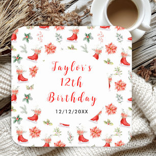 Schaatsverjaardagsfeest Rood Kartonnen Onderzetters