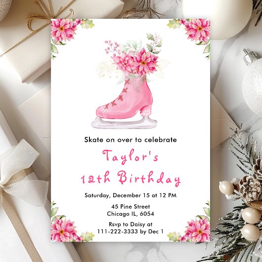 Schaatsverjaardagsfeest Roze Kaart