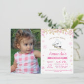 Schaatsverjaardagsfeest Roze Schaats Foto Kaart (Staand voorkant)