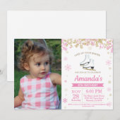 Schaatsverjaardagsfeest Roze Schaats Foto Kaart (Voorkant / Achterkant)