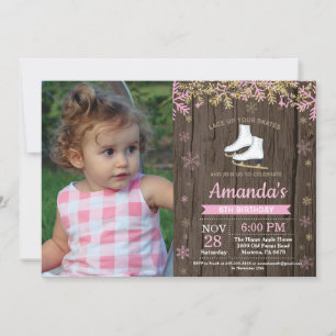 Schaatsverjaardagsfeest Roze Schaats Foto Kaart