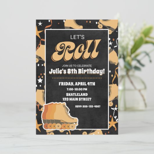 Schaatsverjaardagsfeest Uitnodigingen (Staand voorkant)