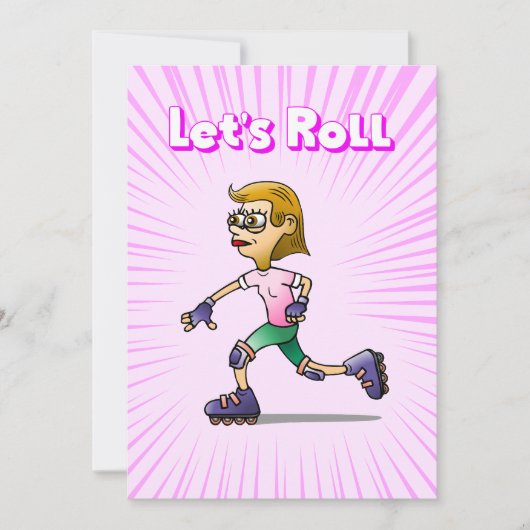 Schaatsverjaardagsfeestje Roze Kaart (Voorkant)