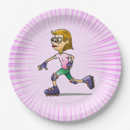 Schaatsverjaardagsfeestje Roze Papieren Bordje