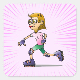 Schaatsverjaardagsfeestje Roze Vierkante Sticker