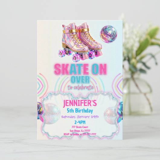 Schaatsverjaardagsuitnodiging Kaart (Staand voorkant)