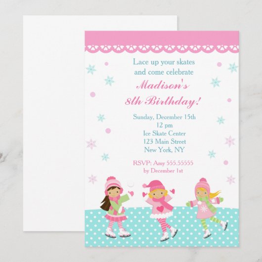 Schaatsverjaardagsuitnodigingen Kaart (Voorkant / Achterkant)