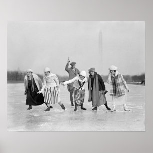 Schaatswedstrijd, 1925. Oude foto Poster