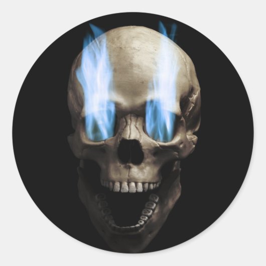 Schädel mit blauen Flammen Ronde Sticker (Voorkant)