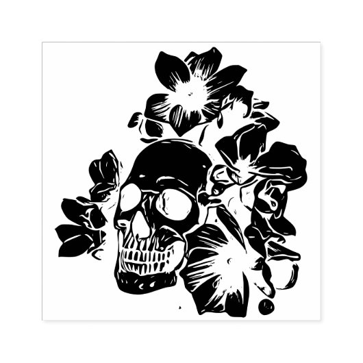 Schädel mit Mangnolia Blumen Rubberstempel (Afrduk)
