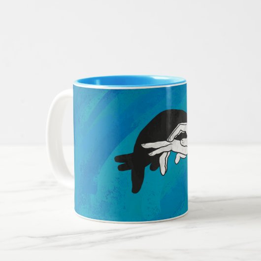 Schaduw Anteater op blauw Tweekleurige Koffiemok (Voorkant links)