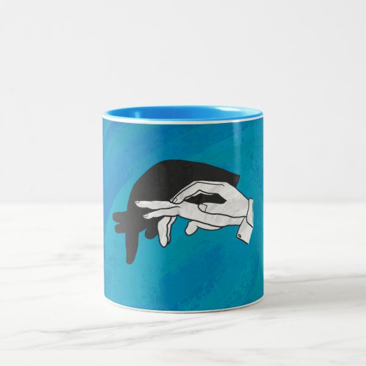 Schaduw Anteater op blauw Tweekleurige Koffiemok (Center)