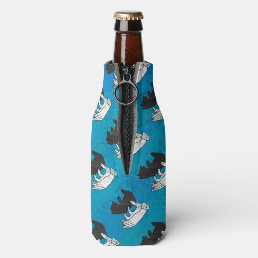 Schaduw Beer kubus op blauw Flesjeskoeler (Fles Achterkant)