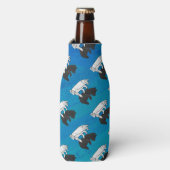 Schaduw Beer kubus op blauw Flesjeskoeler (Fles Voorkant)