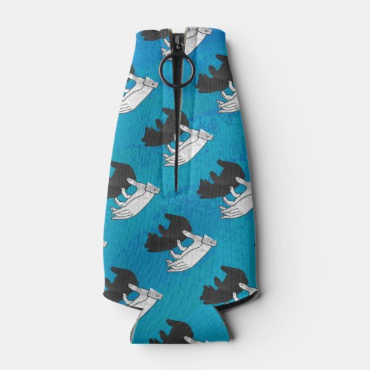 Schaduw Beer kubus op blauw Flesjeskoeler (Achterkant)