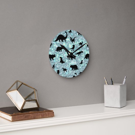 schaduw-dinosaurus op gradiënt-melkwegruimte ronde klok (Kantoor)