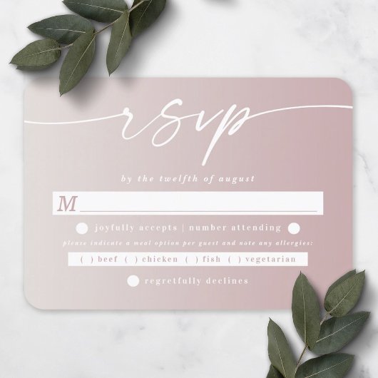 Schaduw Dusty Mauve & Off-White Wedding Meal Choic RSVP Kaartje