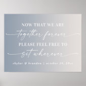Schaduw Ivory & Blue Seating Wedding Ceremony Sign Poster (Voorkant)
