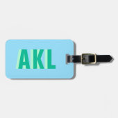 Schaduw Monogram Pastel Blauw Groen Persoonlijk Bagagelabel (Voorkant horizontaal)