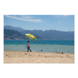 Schaduw op het strand foto afdruk