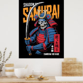 Schaduw Samurai Skelet Krijger in Blauwe Wapenrust Poster (Keuken)