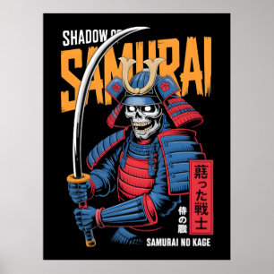 Schaduw Samurai Skelet Krijger in Blauwe Wapenrust Poster