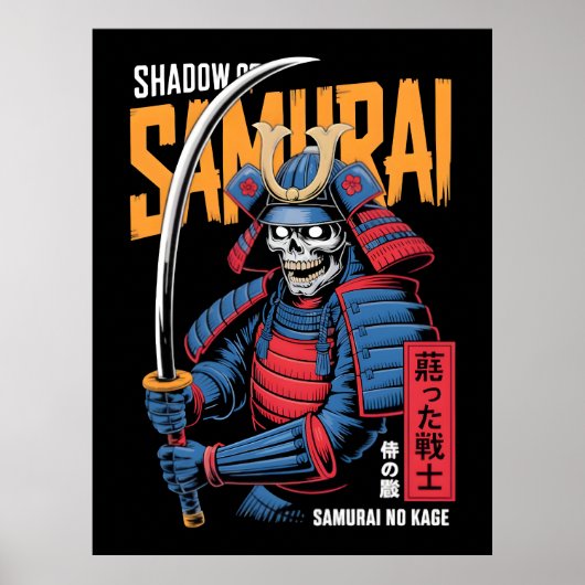 Schaduw Samurai Skelet Krijger in Blauwe Wapenrust Poster (Voorkant)