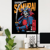 Schaduw Samurai Skelet Krijger in Blauwe Wapenrust Poster (Thuiskantoor)