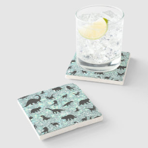 schaduw T-rex-dinosaurus op gradiëntsterrenstelsel Stenen Onderzetter