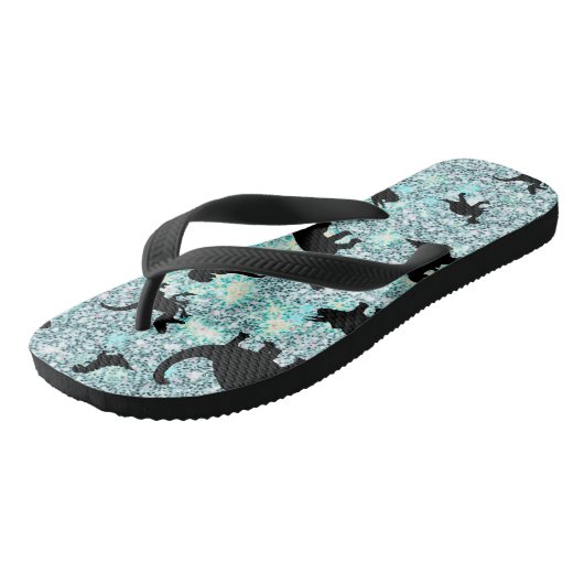 schaduw T-rex-dinosaurus op gradiëntsterrenstelsel Teenslippers (Schuin)