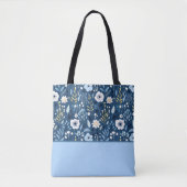 Schaduw van Blauw, Wit, Gele Bloemen Kleurenblok Tote Bag (Voorkant)
