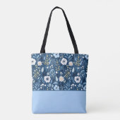 Schaduw van Blauw, Wit, Gele Bloemen Kleurenblok Tote Bag (Achterkant)