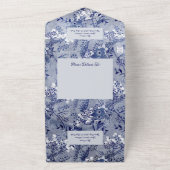  schaduw van Blauwe Floral met QR-code All In One Uitnodiging (Buitenkant)